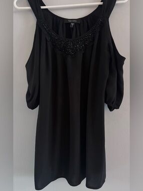 Karen Kane Black Cold Shoulder Beaded Blouse Small 34” Bust Dressy Top